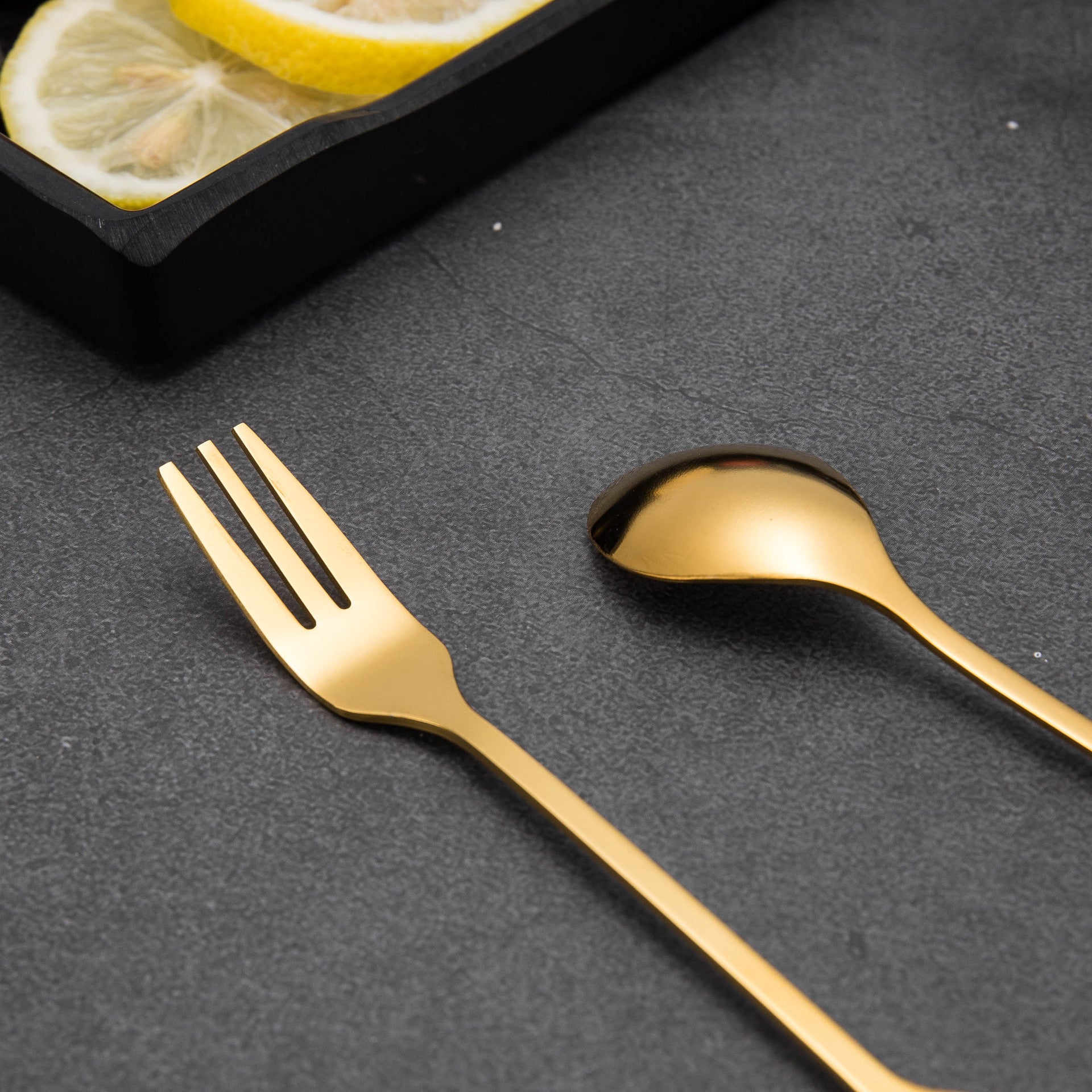 8 Spoons + 8 Forks Cute Leaf Design Stainless Steel Fruit Dessert Spoon Fork Set (BPA Free, No FDA Certificate) - Gold 8 Spoons + 8 Forks Cute Leaf Design Stainless Steel Fruit Dessert Spoon Fork Set (BPA Free, No FDA Certificate) - Gold